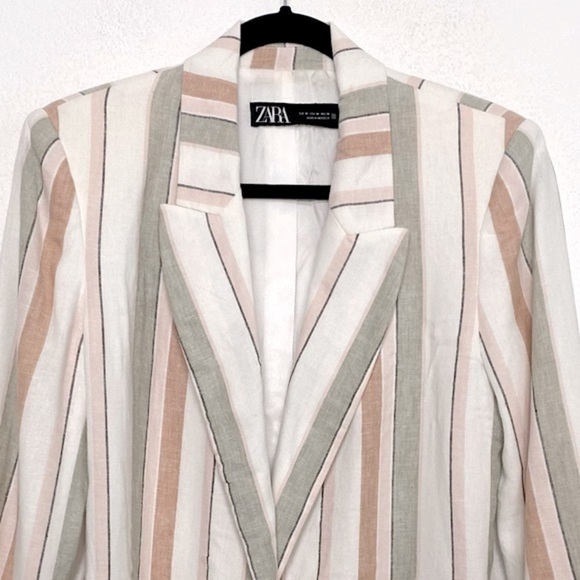 ZARA Striped Lapel Collar Oversized One Button Jacket Blazer Size Medium - Picture 5 of 12